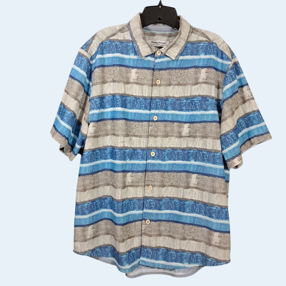 Tommy Bahama Shirt‎ Large Mens The Coconut Point Blue Waves Beach Short Sleeve